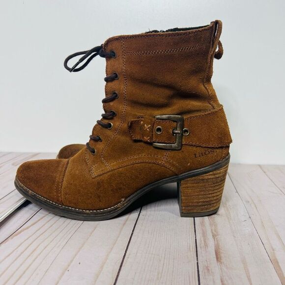 Taos Brown Suede Leather Ankle Heeled Boots Lace Up Sz 41 - Picture 1 of 10